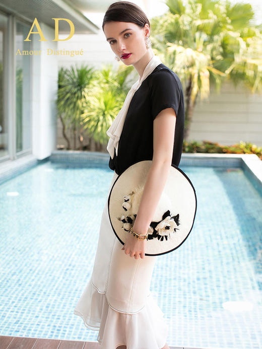 AD高端OL女装优雅气质系带衬衫半裙套装时尚白领职业装夏季新款 商品图1