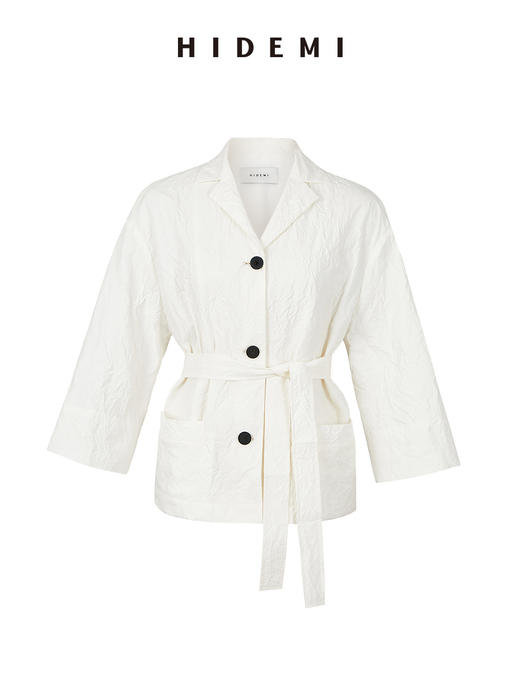 HIDEMI 褶皱风格白色极简轻西装套装 西装式上衣/半身裙 商品图6