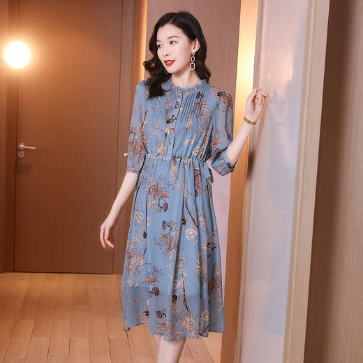 真丝连衣裙女中长裙印花显瘦桑蚕丝A字裙 LS-24102 商品图3