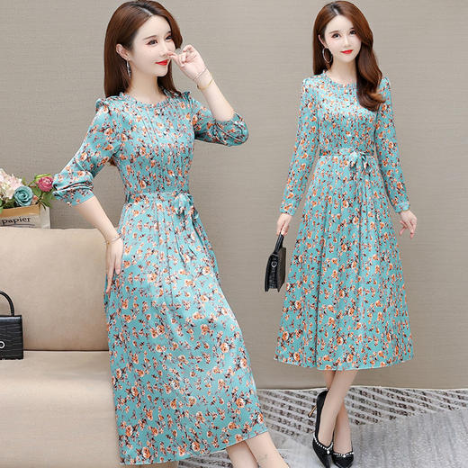YWE  27016印花连衣裙中长款气质优雅时尚大码A字裙 商品图0
