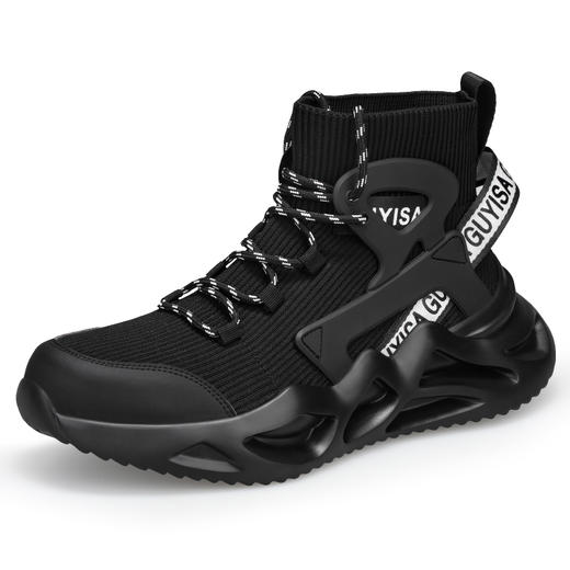 高帮黑色轻便透气劳保鞋钢包头防砸防刺舒适防臭安全工作鞋高帮款 商品图1