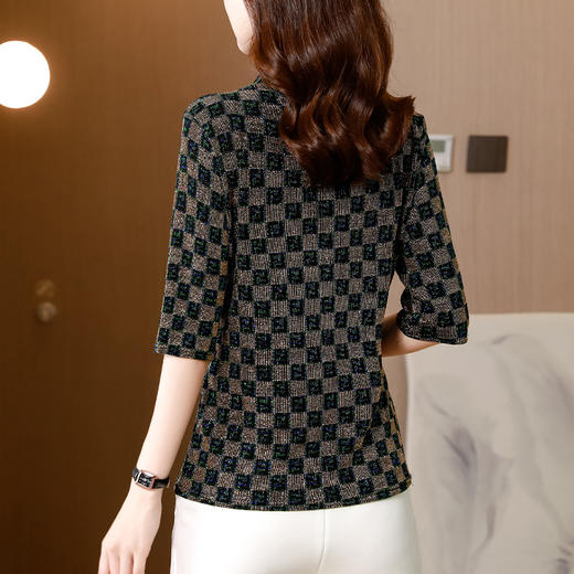 KQL dydd8526烫金亮丝豹纹五分袖打底衫 商品图3