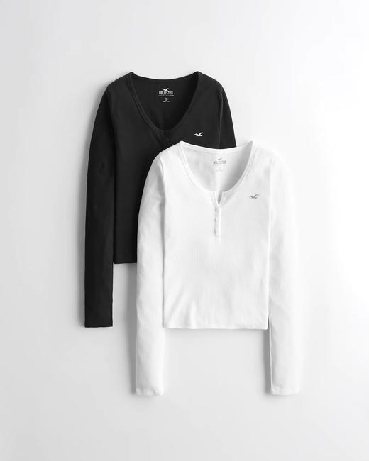 百搭必备！Hollister HENLEY 基础款大圆领T恤 黑白2件套装￥350到手！分长袖和短袖 商品图1