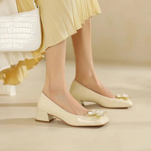 MDE-LK96191新款女鞋方头粗跟中跟鞋花朵串珠四季通勤鞋 商品图2
