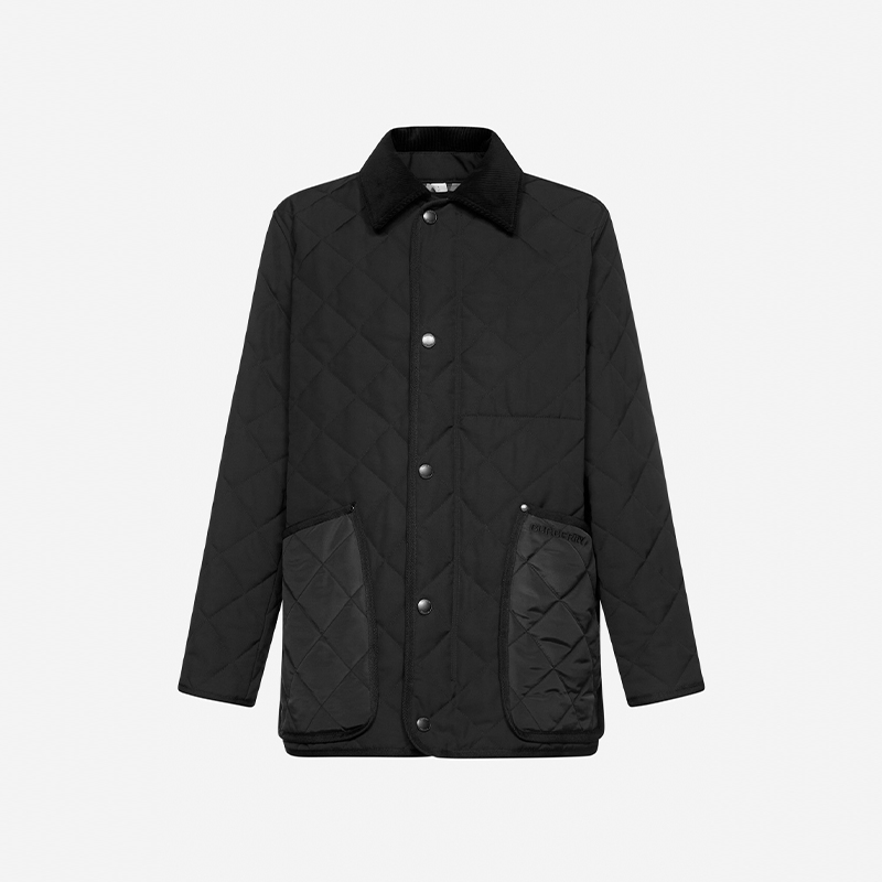 【一】BURBERRY 博柏利 灯芯绒衣领菱形绗缝谷仓夹克 男士棉服 黑色 8049135 A1189