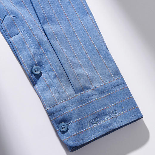 【定制刺绣】罗蒙莫代尔长袖衬衫男时尚条纹商务通勤百搭男衬衣 商品图8