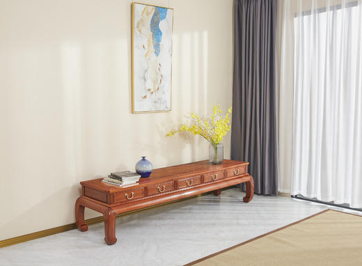 红桥红  家具严选  缅甸花梨（大果紫檀）  【216弯腿 五抽屉电视柜】 商品图1