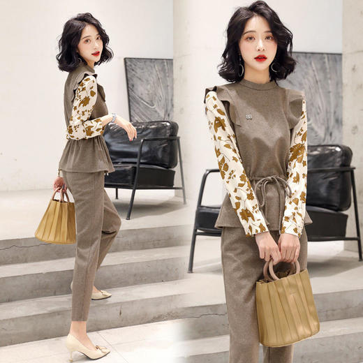 ZYG-ZXIANG8008时尚休闲套装女装2022春季新款韩版显瘦百搭洋气小香风拼接两件套 商品图2