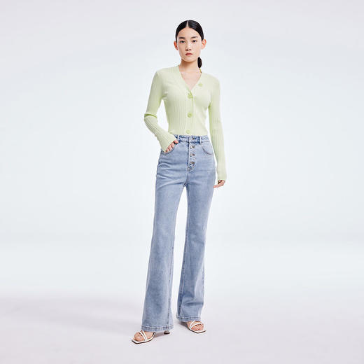 LILY2022夏季新款女装时尚纯色百搭气质V领修身针织开衫122210TC313 商品图2