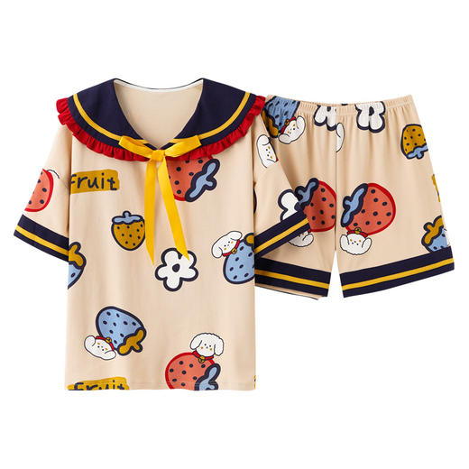 2022夏季韩版ins纯棉睡衣女士休闲套装短袖短裤宽松学生睡眠家居服女秋季薄款时尚套装可外穿 商品图8