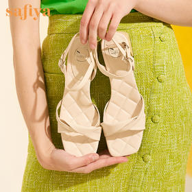 Safiya索菲娅优雅纽结粗跟通勤凉鞋2022夏季新款一字带扣凉鞋SF22115137