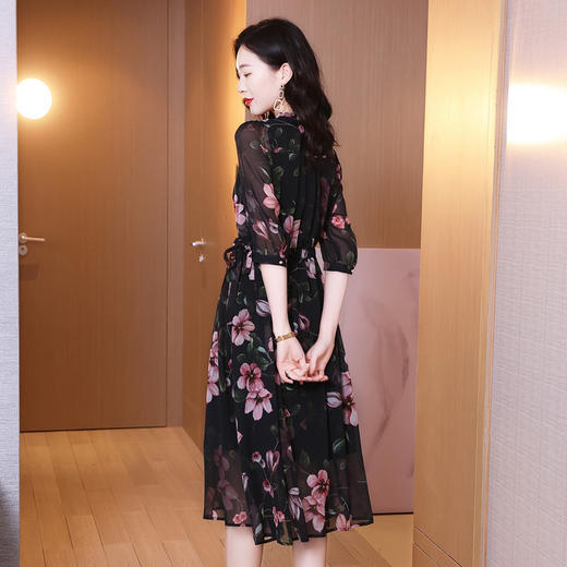 真丝连衣裙女中长裙印花显瘦桑蚕丝A字裙 LS-24102 商品图2