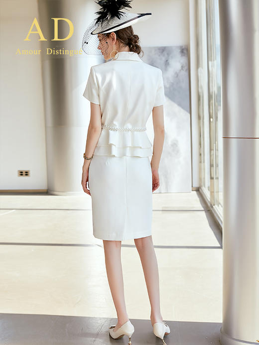 AD高端职业装气质女神范时尚白色短袖西装套装夏季小香风名媛正装 商品图4