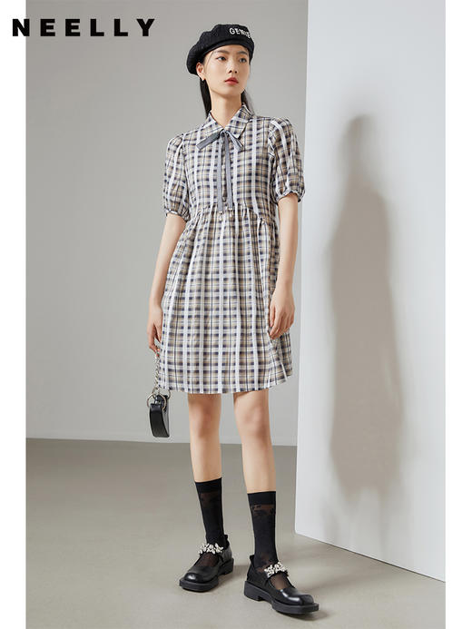 NEELLY纳俪连衣裙女短袖2022夏季新款减龄娃娃裙宽松高腰A字裙潮N22044Y04412 商品图2