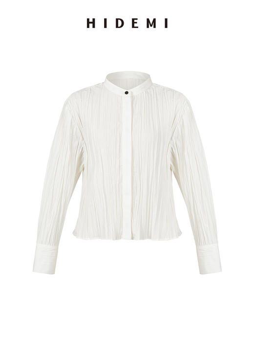 HIDEMI 自然白简约设计感竖压纹褶皱感衬衫套装 衬衫/阔腿裤 商品图11