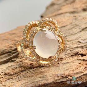 派瑞翡翠 18k金翡翠戒指 冰种 无色