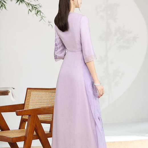 复古国风，禅意禅服系带改良凤凰刺绣中式汉服桔梗连衣裙OG-99957 商品图2