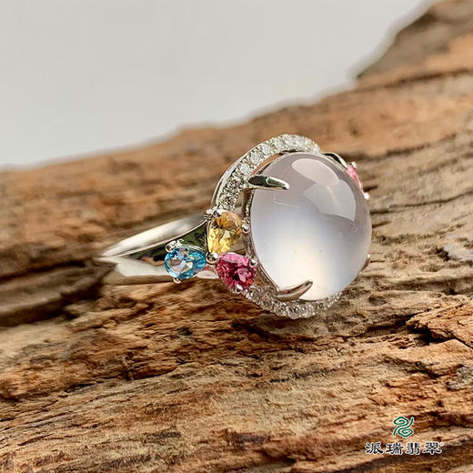 派瑞翡翠 18k金翡翠戒指 冰种 无色 商品图1