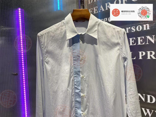 男款长袖衬衫 拼接设计感 前短后长 蓝色细条纹 商品图2