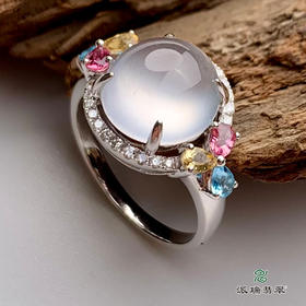 派瑞翡翠 18k金翡翠戒指 冰种 无色