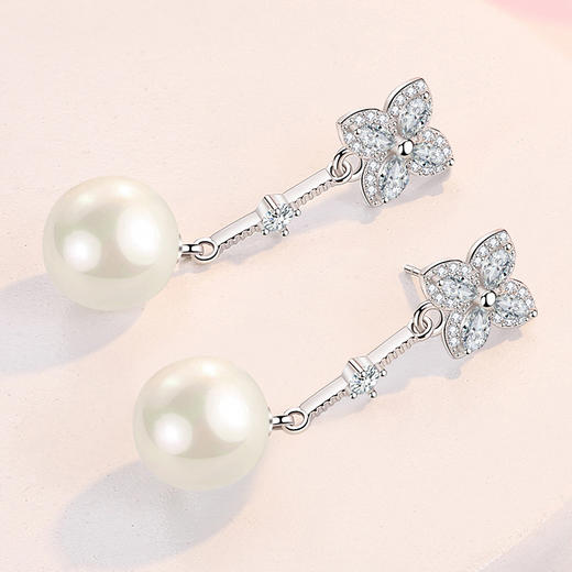 SWZH-ED151珍珠耳钉韩版长款珍珠耳饰女四叶冷淡风耳坠 商品图1