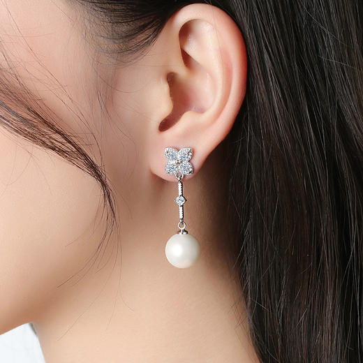 SWZH-ED151珍珠耳钉韩版长款珍珠耳饰女四叶冷淡风耳坠 商品图3