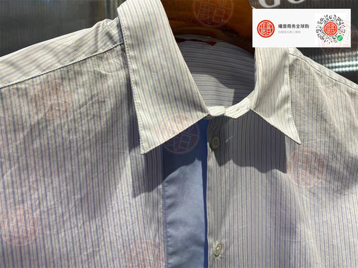 男款长袖衬衫 拼接设计感 前短后长 蓝色细条纹 商品图4