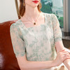 短袖雪纺衫，刺绣雪纺洋气小衫法式方领泡泡袖上衣SG-T2X0074 商品缩略图3