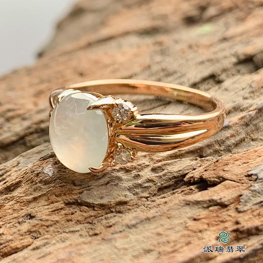 派瑞翡翠 18k金翡翠戒指 冰种 无色 商品图2