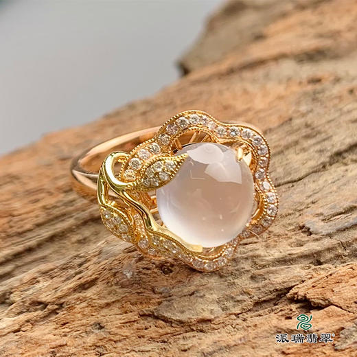 派瑞翡翠 18k金翡翠戒指 冰种 无色 商品图3