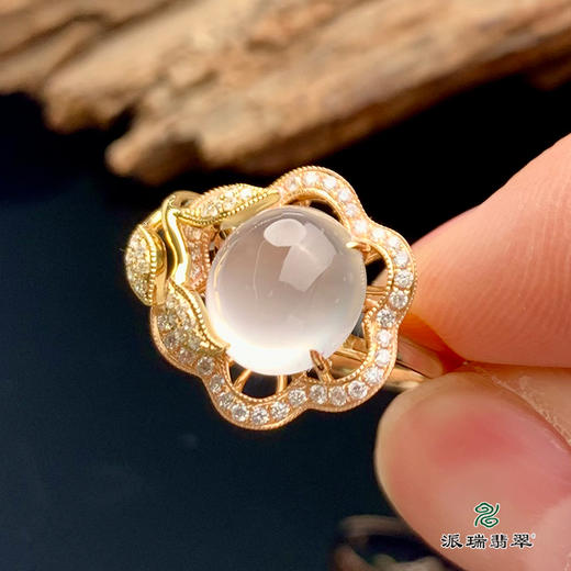 派瑞翡翠 18k金翡翠戒指 冰种 无色 商品图2
