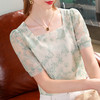 短袖雪纺衫，刺绣雪纺洋气小衫法式方领泡泡袖上衣SG-T2X0074 商品缩略图4
