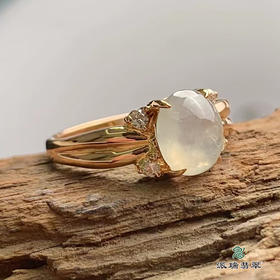 派瑞翡翠 18k金翡翠戒指 冰种 无色