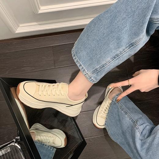 厚底系带帆布鞋女 低帮平底小白鞋子女 商品图3