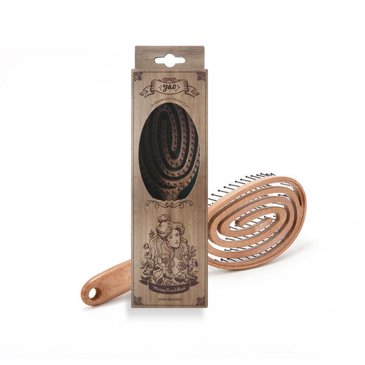 韩国yao梳子女镂空气垫按摩造型梳蚊香梳防打结家用男女士通用长发顺发梳蓬松卷发造型生日礼物送健康 椭圆形木纹色 商品图3