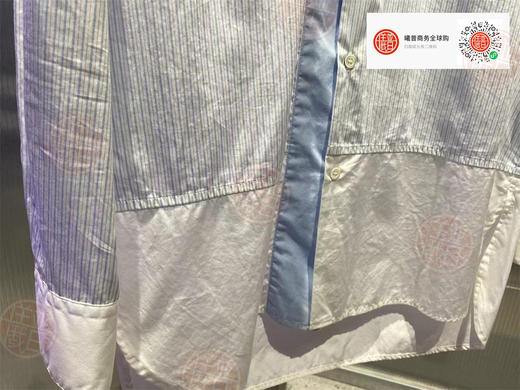 男款长袖衬衫 拼接设计感 前短后长 蓝色细条纹 商品图5