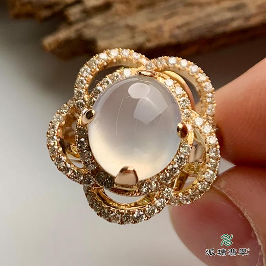 派瑞翡翠 18k金翡翠戒指 冰种 无色 商品图3