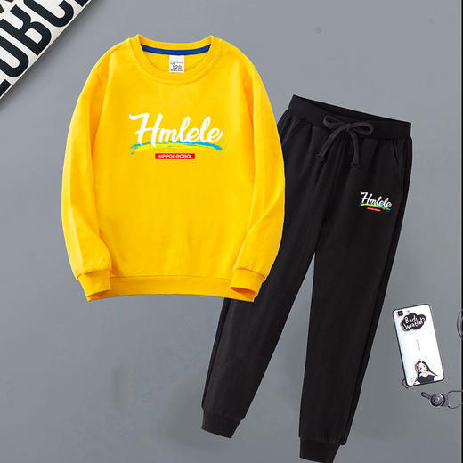 JMFS-hemalele新款男女童时尚洋气圆领长袖字母印花卫衣裤子两件套【童装】 商品图13