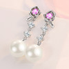 SWZH-ED152韩版气质优雅粉色花朵耳钉长款小巧珍珠耳环ins风耳饰品 商品缩略图1