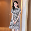 修身显瘦，桑蚕丝复古中式改良旗袍印花色短袖真丝连衣裙KQN-242-25 商品缩略图0