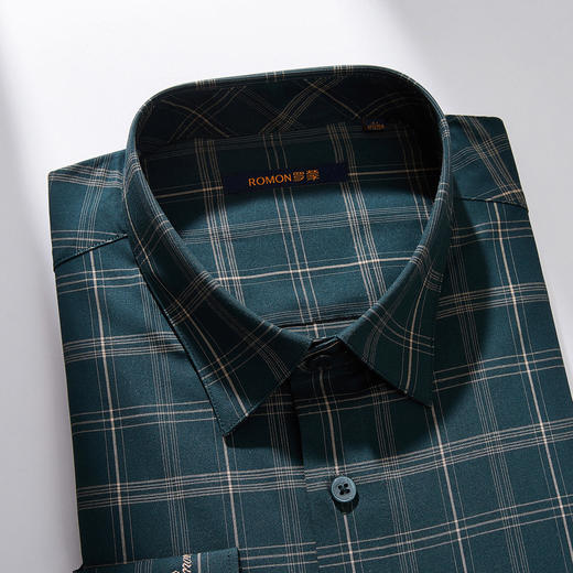 99XC42DC003【专柜定制刺绣款】罗蒙春夏长袖衬衫男士商务休闲百搭弹力刺绣格子衬衣男 商品图7