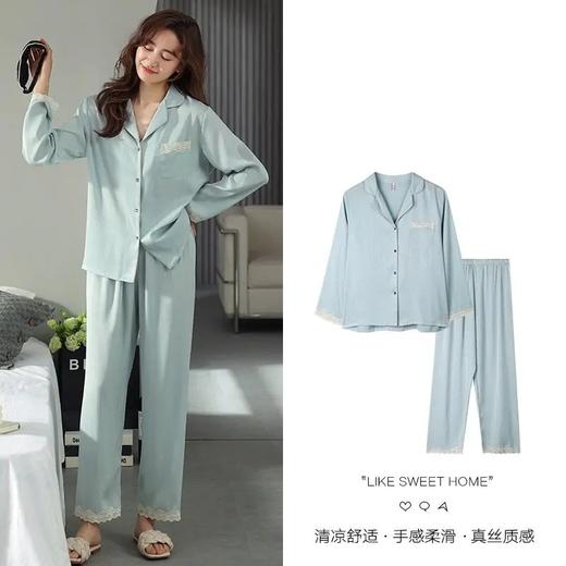 【限时折扣】高级感纯色蕾丝冰岛丝睡衣家居服套装 （浅绿/浅粉）M-XL 商品图2