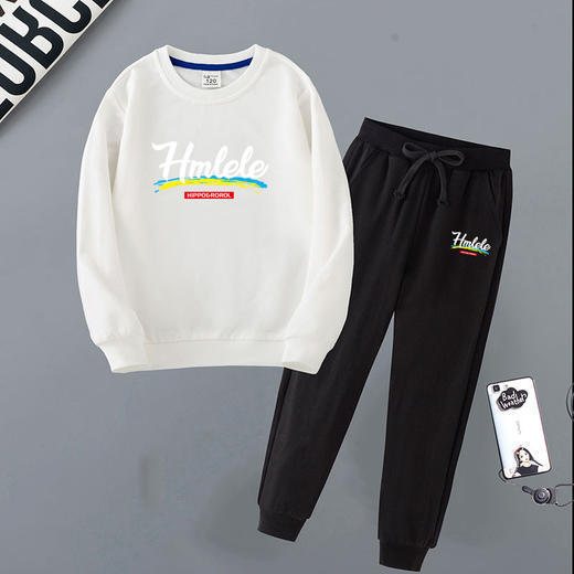 JMFS-hemalele新款男女童时尚洋气圆领长袖字母印花卫衣裤子两件套【童装】 商品图6