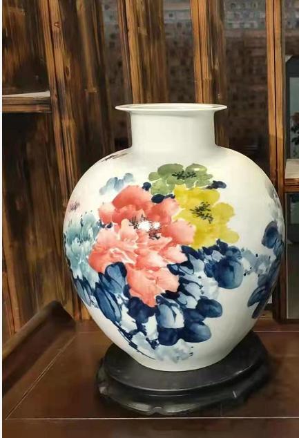 釉下无彩花开富贵瓶 商品图0