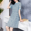 丁摩真丝连衣裙女夏季新款音符印花拼接收腰显瘦短袖桑蚕丝裙子AL73501 商品缩略图0
