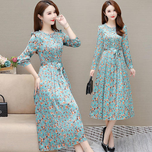 YWE 27016印花连衣裙中长款气质优雅时尚大码A字裙 商品图1