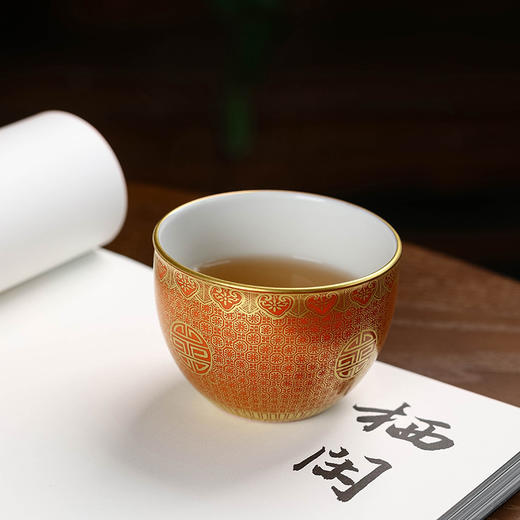 珊瑚红描金寿纹缸杯 商品图2