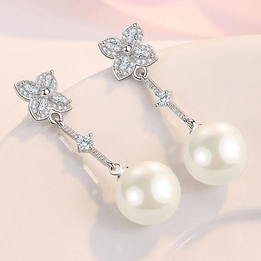 SWZH-ED151珍珠耳钉韩版长款珍珠耳饰女四叶冷淡风耳坠 商品图2