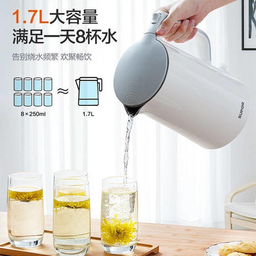 苏泊尔电水壶 1.7L全钢无缝内胆 双钢防烫保温一键开盖17S13A 商品图6