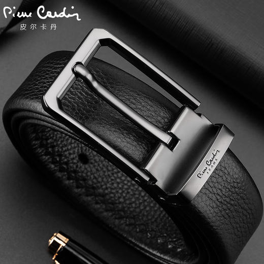 皮尔卡丹男士皮带商务休闲头层牛皮针扣裤腰带 商品图2